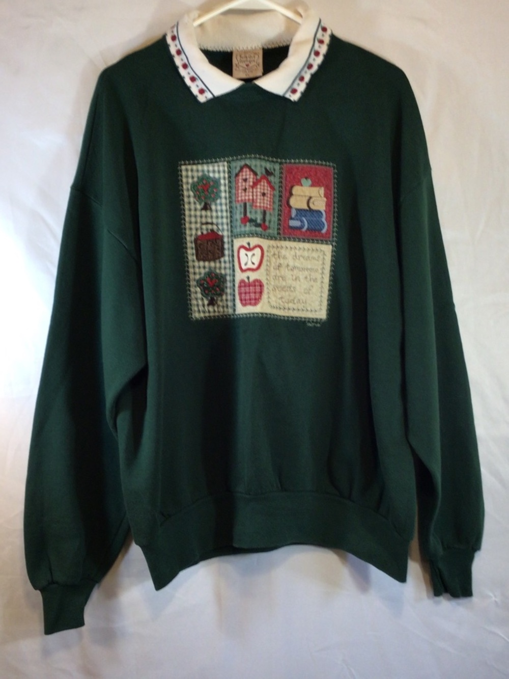 vintage valorie sockwell XL sweatshirt green teacher usa 90’s school whimsical